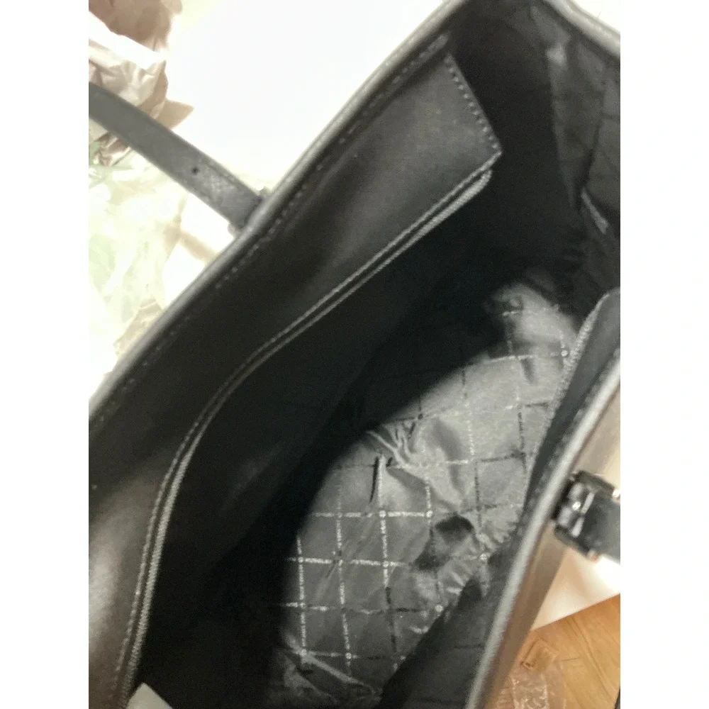 Michael Kors Charlotte Large Top Zip Tote Black Saffiano Leather Silver Hardware